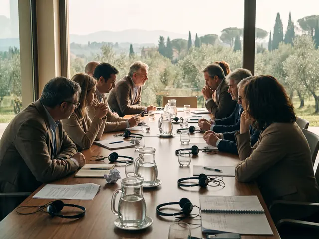 Tavolo di incontro internazionale con delegati di paesi diversi